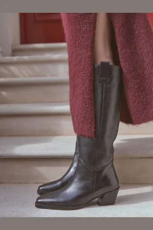 Next Black Leather Premium Cowboy Knee High Boots AU 6.5 (EU 37.5)