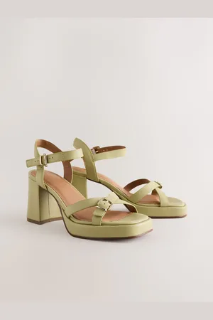 Next Lime Green Forever Comfort Leather Square Toe Strappy Buckle Detail Platform Block Heels AU 7 (EU 38)