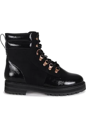 Linzi Black Astrid Military Boots With Shearling Detail and Gold Eyelets AU 7 (EU 38)