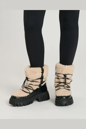 South Beach Black Faux Fur Chunky Lace Up Boots AU 6 (EU 37)