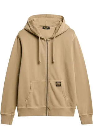 Superdry Washed Lead Brown 100% Cotton Contrast Stitch Zip Hoodie L