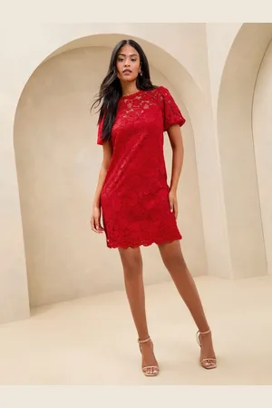 Lipsy London Lace Short Sleeve Mini Shift Dress AU 6