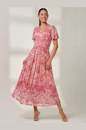 Jolie Moi Bianca V-Neck Pleated Mesh Maxi Dress AU 10