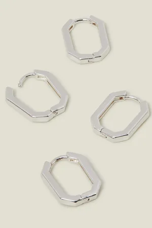 Accessorize Silver Plated Rectangular Hoop Earrings 2 Pack One