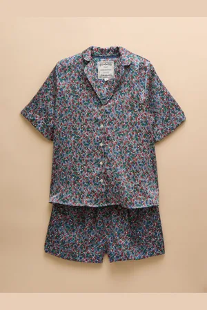 Joules Natalia Blue/Pink Satin Short Pyjama Set L