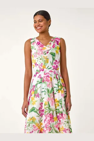 Roman Floral Print Cowl Neck Dress AU 12