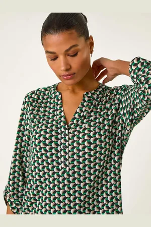 Roman Abstract Print V-Neck Button Stretch Shirt AU 12