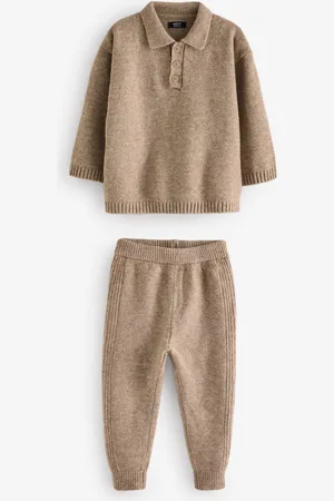 Next Neutral Knitted Long Sleeve Polo And Joggers Set (3mths-7yrs) 3
