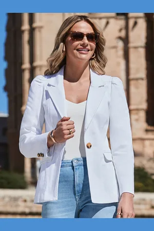 Sosandar White Petite Denim Ruched Shoulder Jacket AU 16