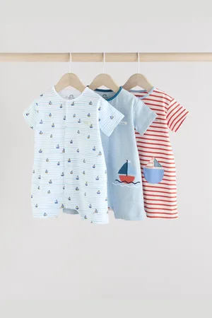 Next Blue Baby 100% Cotton Rompers 3 Pack 3