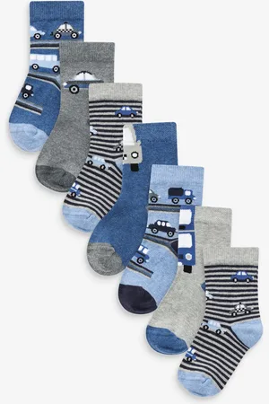 Next Blue Stripes/Transport Cotton Rich Socks 7 Pack 4-6.5