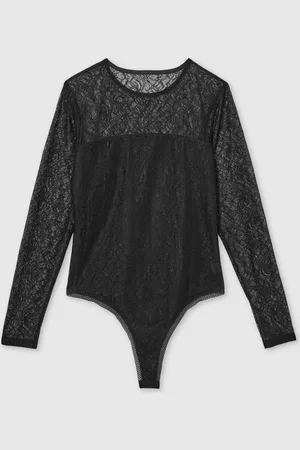Reiss Black Bernice Lace Double-Layer Bodysuit AU 14