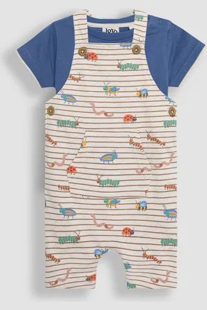 JoJo Maman Bébé Natural Bug Print Dungarees & T-Shirts Set 2 Piece 12