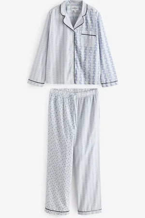Cath Kidston Blue Print Mix 100% Cotton Button Up Pyjamas AU 12 L