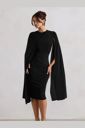 Club L Marysol Asymmetric Cape Midi Dress 16
