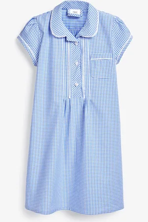 Next Cotton Rich Button Front Lace Gingham School Dress (3-14yrs) 14 Years (164cm)