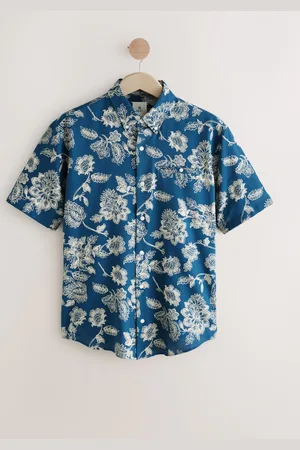 Next 100% Cotton Textured Floral Print Short Sleeve Shirt M