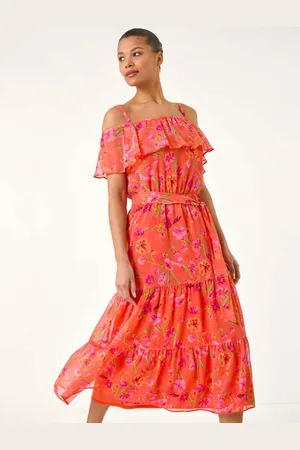 Roman Spot Print Bardot Midi Dress AU 12