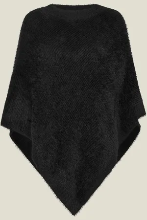 Accessorize Black Fuzzy Knit Poncho one