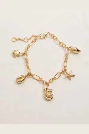 Fat Face FatFace Gold Tone Shell Charm Bracelet One