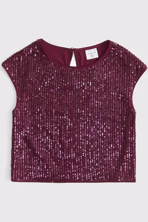 Abercrombie & Fitch Red Sequin Occasion Sleeveless Cropped Top 17-18 Yrs