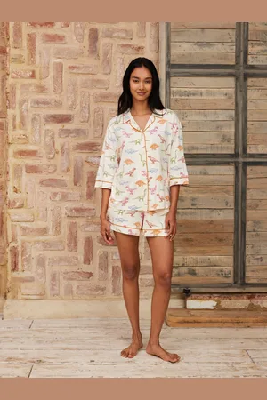 Chelsea Peers White Dinosaur Print Short Pyjamas Set AU 24