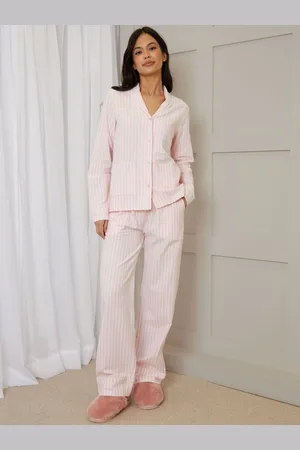 Threadbare Pink 100% Cotton Striped Long Button Through Pyjamas Set AU 12