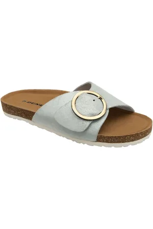 Dunlop Chrome Black Ladies Single Large Buckle Footbed Sandals AU 6 (EU 37)