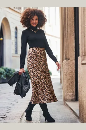 Sosandar Leopard Print Satin Slip Skirt AU 20