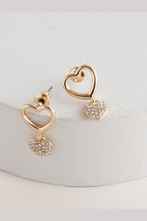 Next Gold Tone Heart Drop Sparkle Stud Earrings One