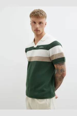 River Island Open Collar Stripe Polo Shirt small