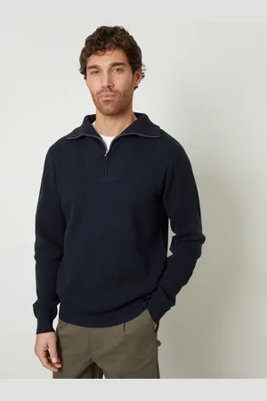 Threadbare Navy Rib Panel Quarter Zip Jumper XL