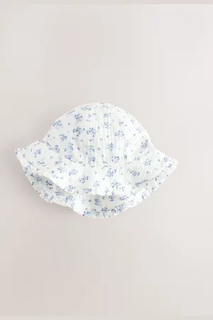 Next White/Blue Ditsy Floral Print 100% Cotton Baby Bucket Hat (0mths-2yrs) Upto 3 Months (50