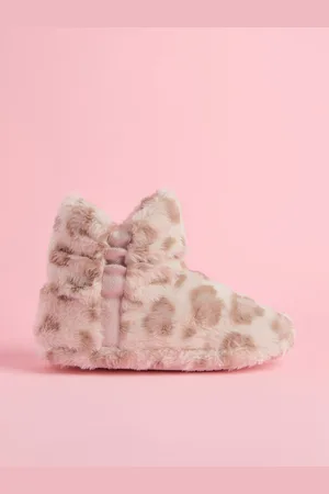 Lipsy London Animal Leopard Print Cosy Faux Fur Ruched Bootie Nightwear Slippers AU 10 (EU 28)