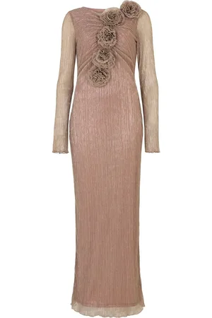 DASKA Capella Maxi Dress With Long Sleeves And 3D Flower Details S