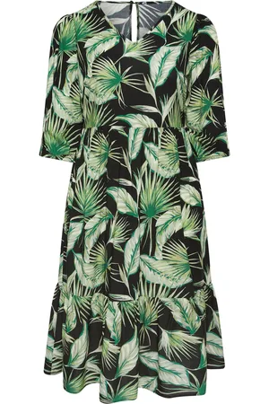 Evans Curve Palm Print Tiered Midi Dress AU 26-28