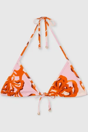 Reiss Pink/Orange Tina Printed Triangle Halter Neck Bikini Top AU 8
