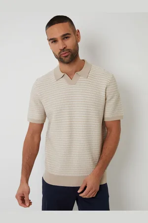 Threadbare Textured Stripe Knit Trophy Neck Polo Shirt XXL