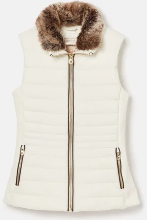 Joules Beckley White Padded Showerproof Gilet With Detachable Faux Fur Collar AU 12