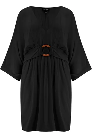 Pour Moi Black Crinkle O Ring Woven Beach Cover-Up AU 16