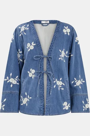 Accessorize Blue Floral Embroidered Chambray Tie 100% Cotton Jacket small