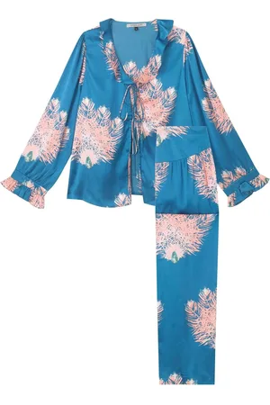Their Nibs Blue Ostrich Fan Frill Satin Long Pyjama Set XL