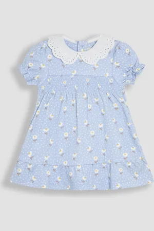 JoJo Maman Bébé Floral Print Broderie Collar Smocked Dress 6