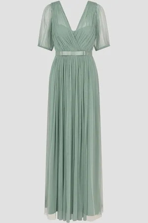 Monsoon Ellie Sheer Sleeve Plunge Tulle Maxi Dress AU 10