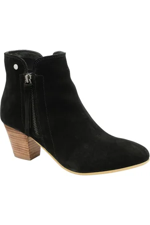 Ravel Black Suede Leather Block Heel Ankle Boots AU 7 (EU 38)