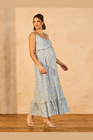 JoJo Maman Bébé Floral Frill Sleeve Maternity Midaxi Dress AU 16