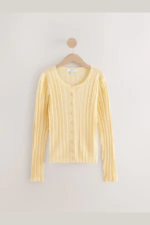Next Yellow Fine Knit Ribbed Button Up Co-Ord Cardigan M Reg