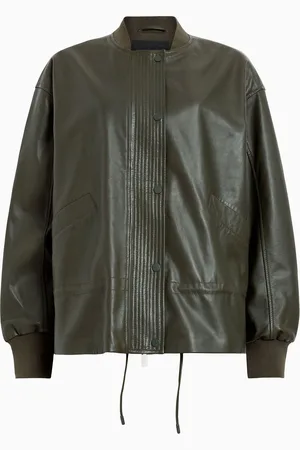 AllSaints AllSaints Green Sofi Leather Bomber Jacket AU 12