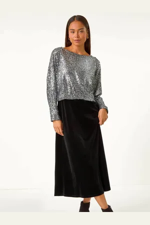 Roman Petite Constrast Sequin Velvet Dress AU 12