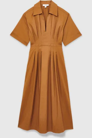 Reiss Aubrey Cotton Pleated-Waist Midi Dress AU 14